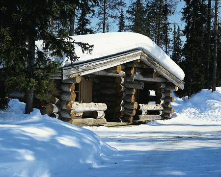 Blockhütte des Lapland Hotel Äkäshotelli von Aussen