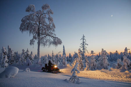 Abendliche Nordlichtsuche mit dem Motorschlitten