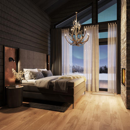 Schlafbereich mit Panoramafenstern, Panorama-Lodge 