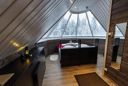 Flurbereich und Glasdach, Glasdachhütte für zwei Personen