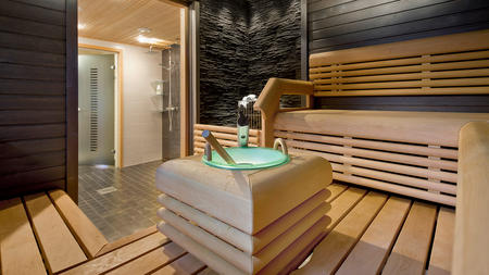Private Sauna in der größeren Ferienhaushälfte