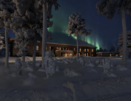 Das Hotel liegt inmitten der arktischen Natur