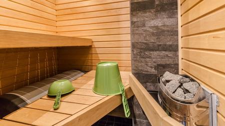 Private Sauna im Blockbohlenferienhaus (40 m²) mit 1 Schlafzimmer
