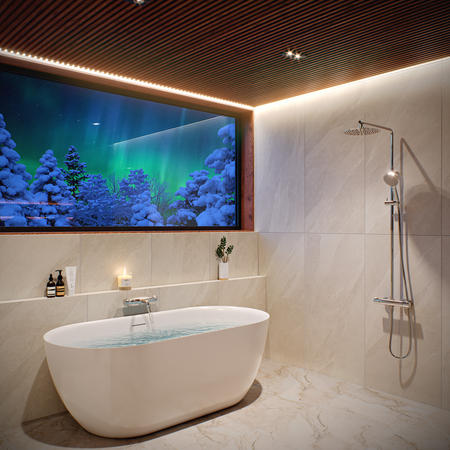 Badezimmer, Deluxe-Suite mit Panoramafenstern