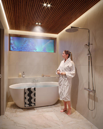Badezimmer, Deluxe-Doppelzimmer mit Panoramafenstern