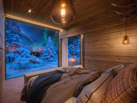 Schlafzimmer, Deluxe-Suite mit Panoramafenstern