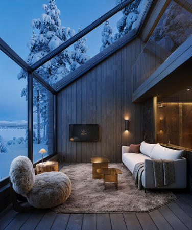 Wohnbereich unter Glas, Luxus-Villa mit Glasdach