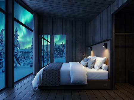 Panoramaausblick auf den Winterwald, Luxus-Villa mit Sauna und Außenwhirlpool