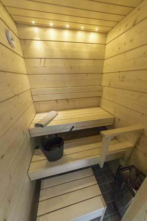 Sauna, Glas Villa über zwei Stockwerke